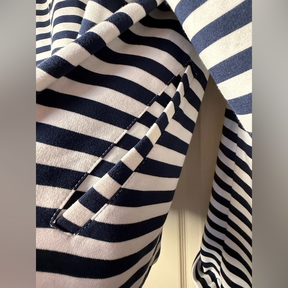 Lane Bryant Navy & White Striped Asymmetrical Zip Blazer - Picture 7 of 7